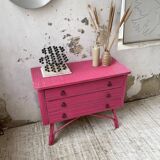 Vintage pink rattan chest of drawers