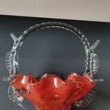 Empty pocket/Basket, Candy basket. In blown art glass. Orange speckled. Murano style