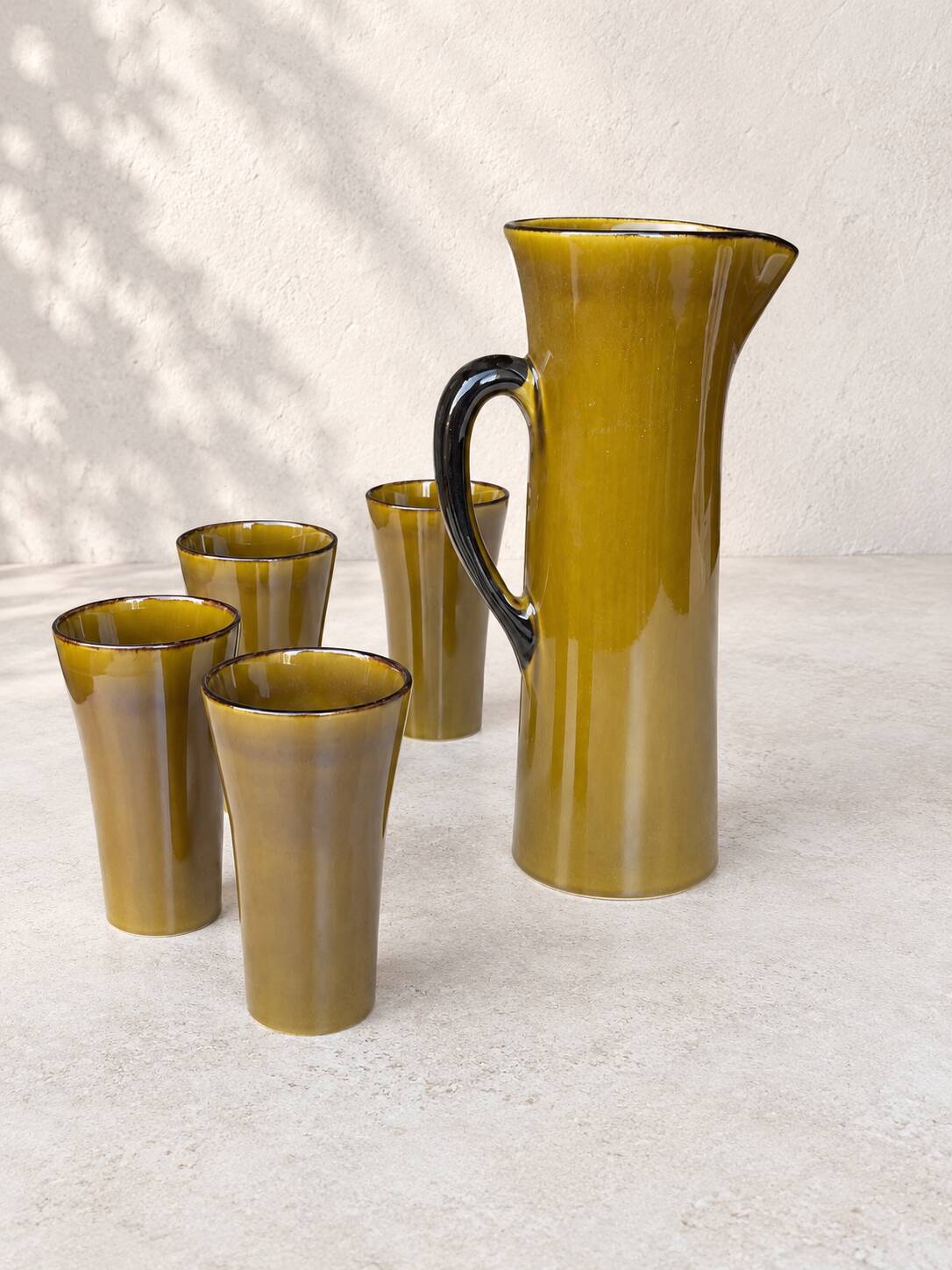Vintage orangeade service in glazed ceramic – Gladys jug & 5 glasses