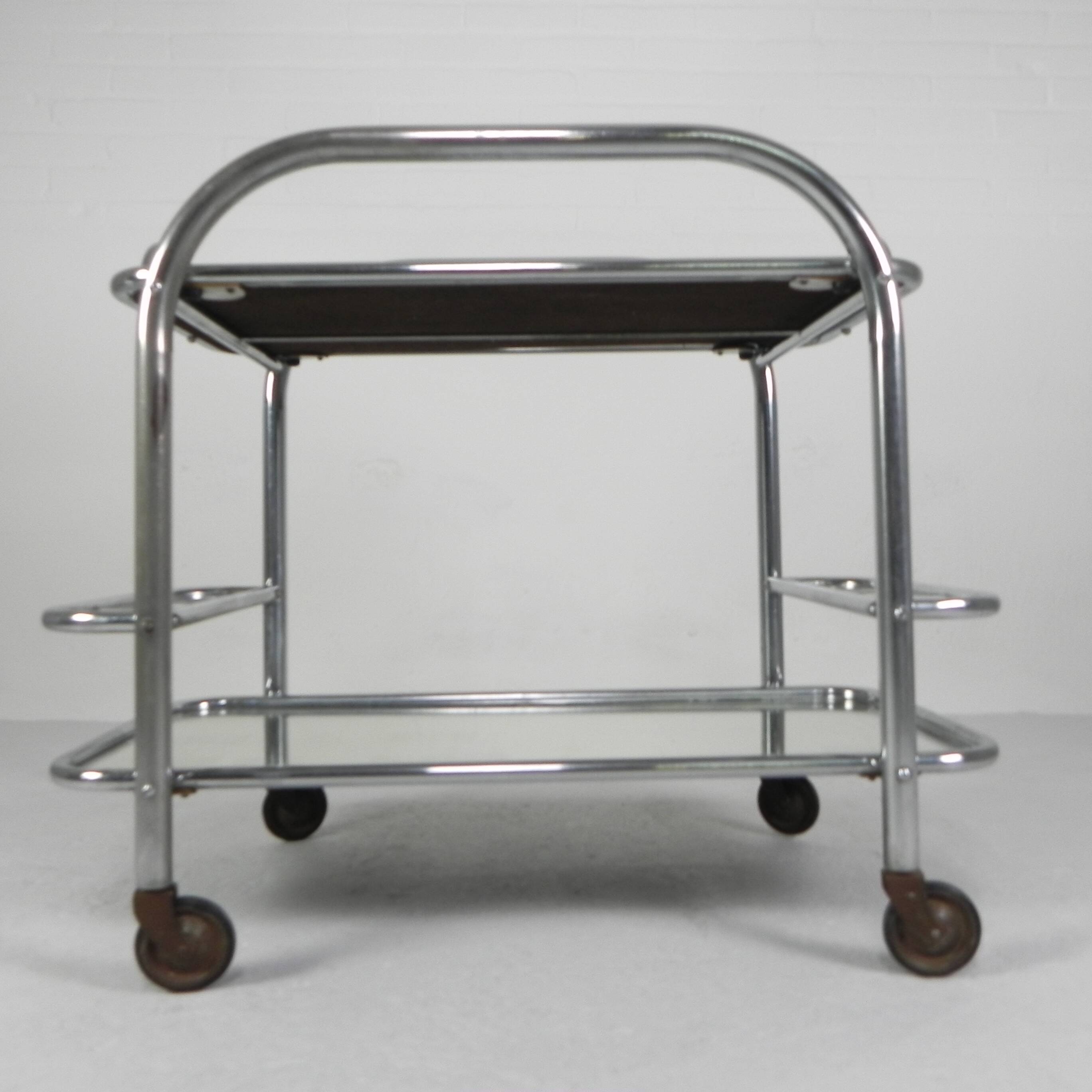 Art Deco serving trolley, chrome-plated, 1920s