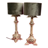 Pair of 18th century chiseled bronze lamps