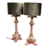 Pair of 18th century chiseled bronze lamps