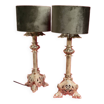 Pair of 18th century chiseled bronze lamps