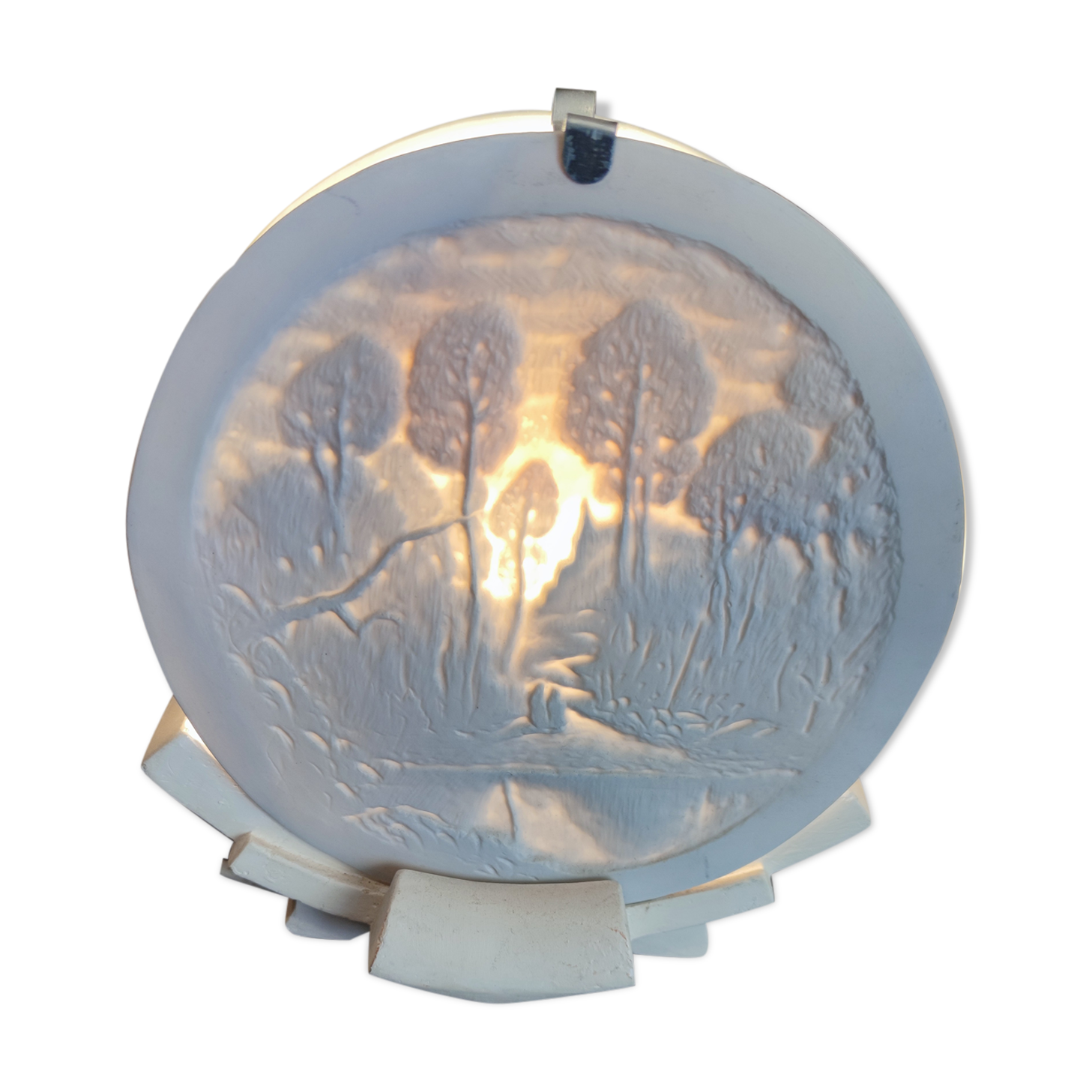 Lampe lithophanie en biscuit et stuc style arts décoratifs