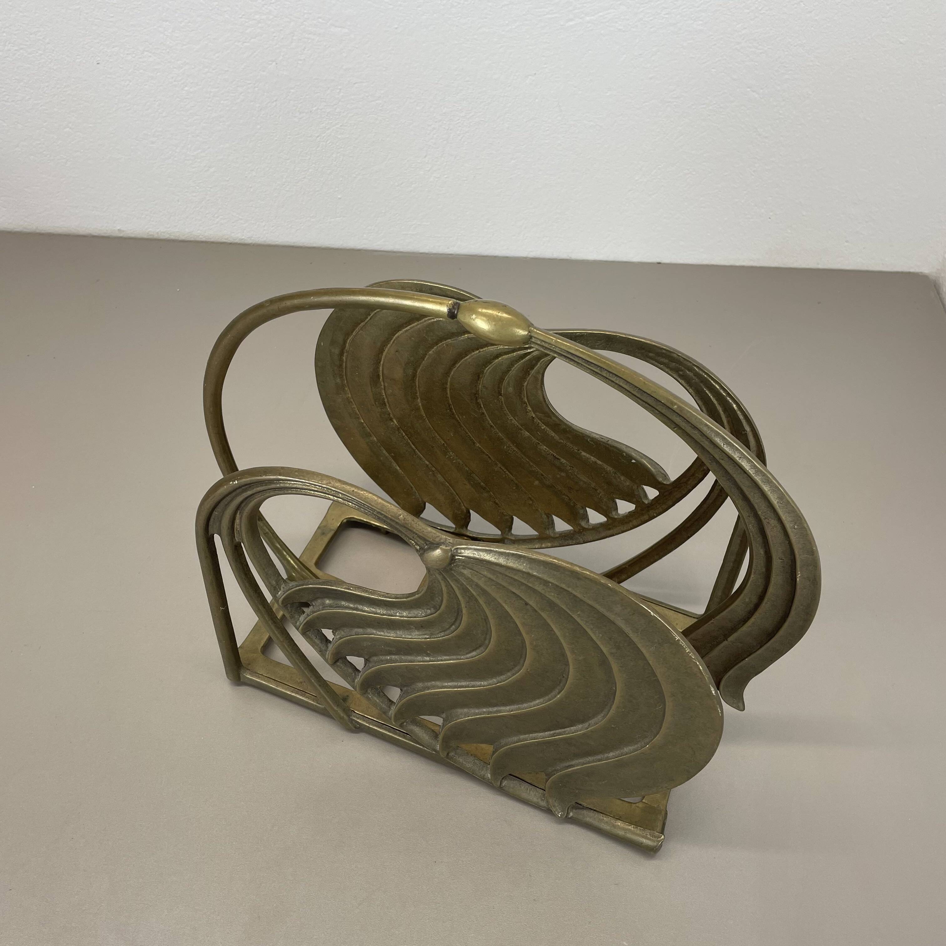 Hollywood Regency 4.8kg Brutalist Solid Brass Magazine Holder Stand, Italy