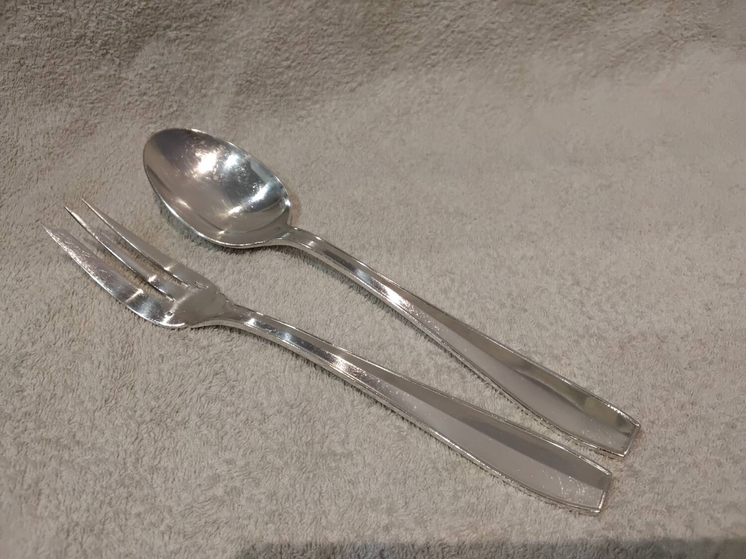 Silver-plated metal stew fork and spoon by Christofle silversmith Atlas