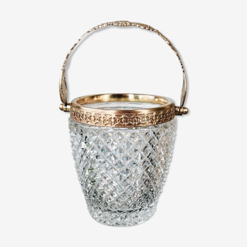 Vintage glass and gold metal ice bucket