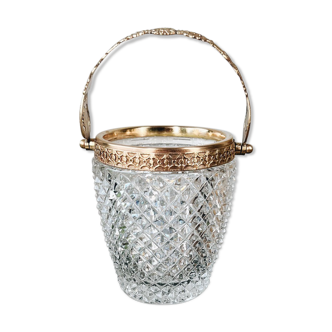 Vintage glass and gold metal ice bucket
