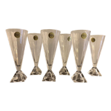 6 champagne flutes Cristal d'Arques, model Pyramide in crystal, 1980