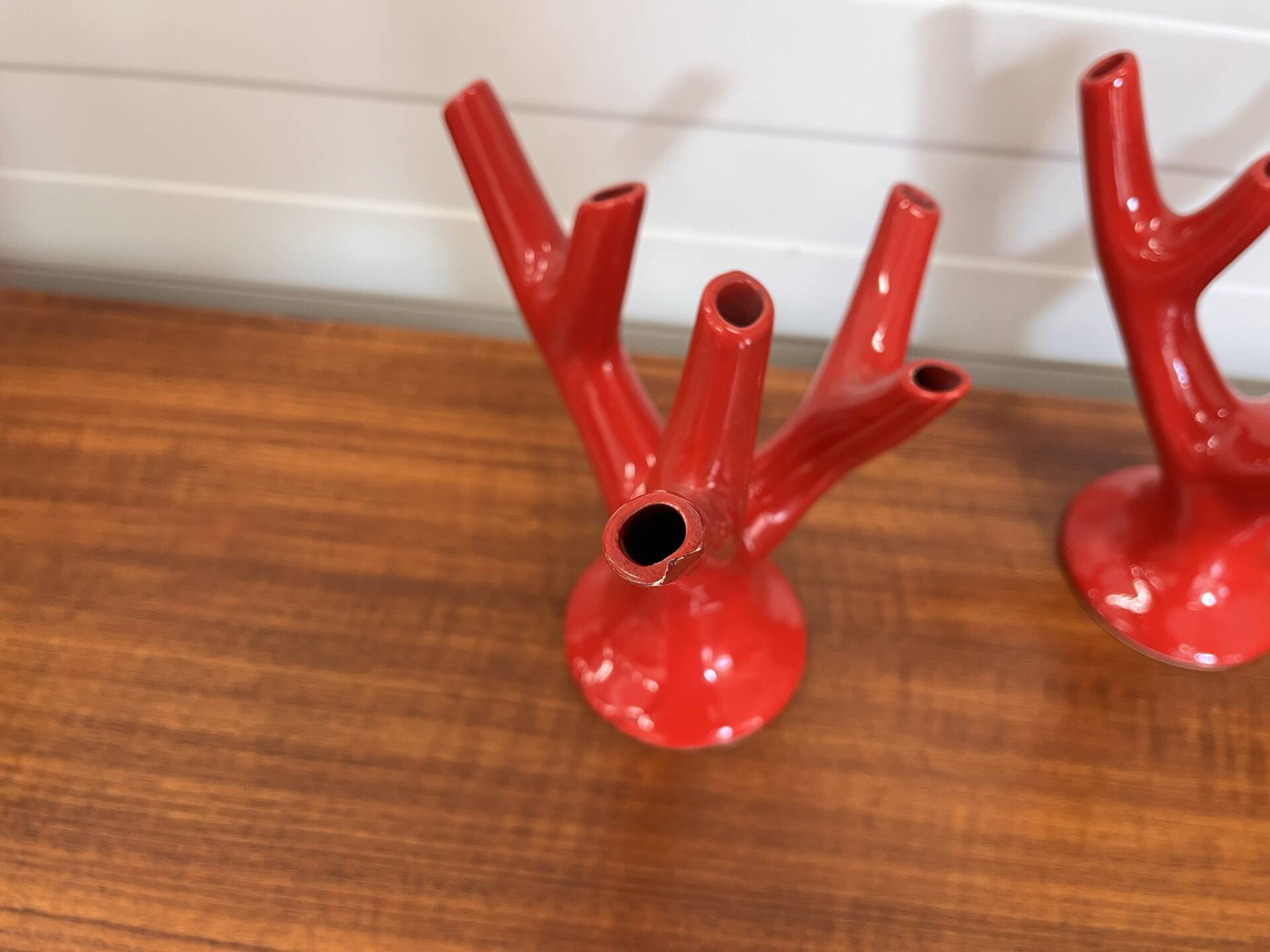 Set of two vintage “Alberello” coral vases