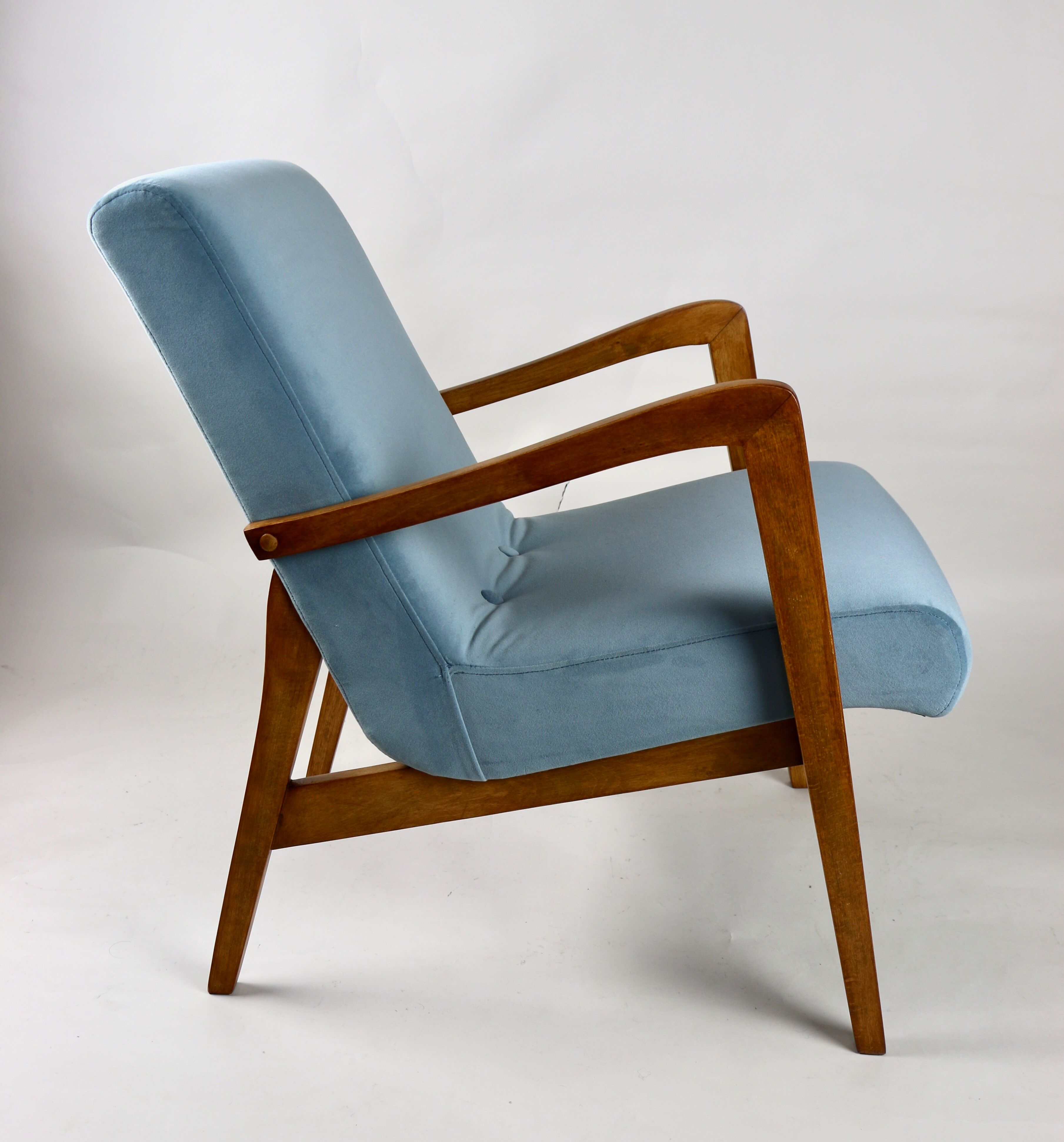 Vintage blue grey velvet lounge chair, 1970s