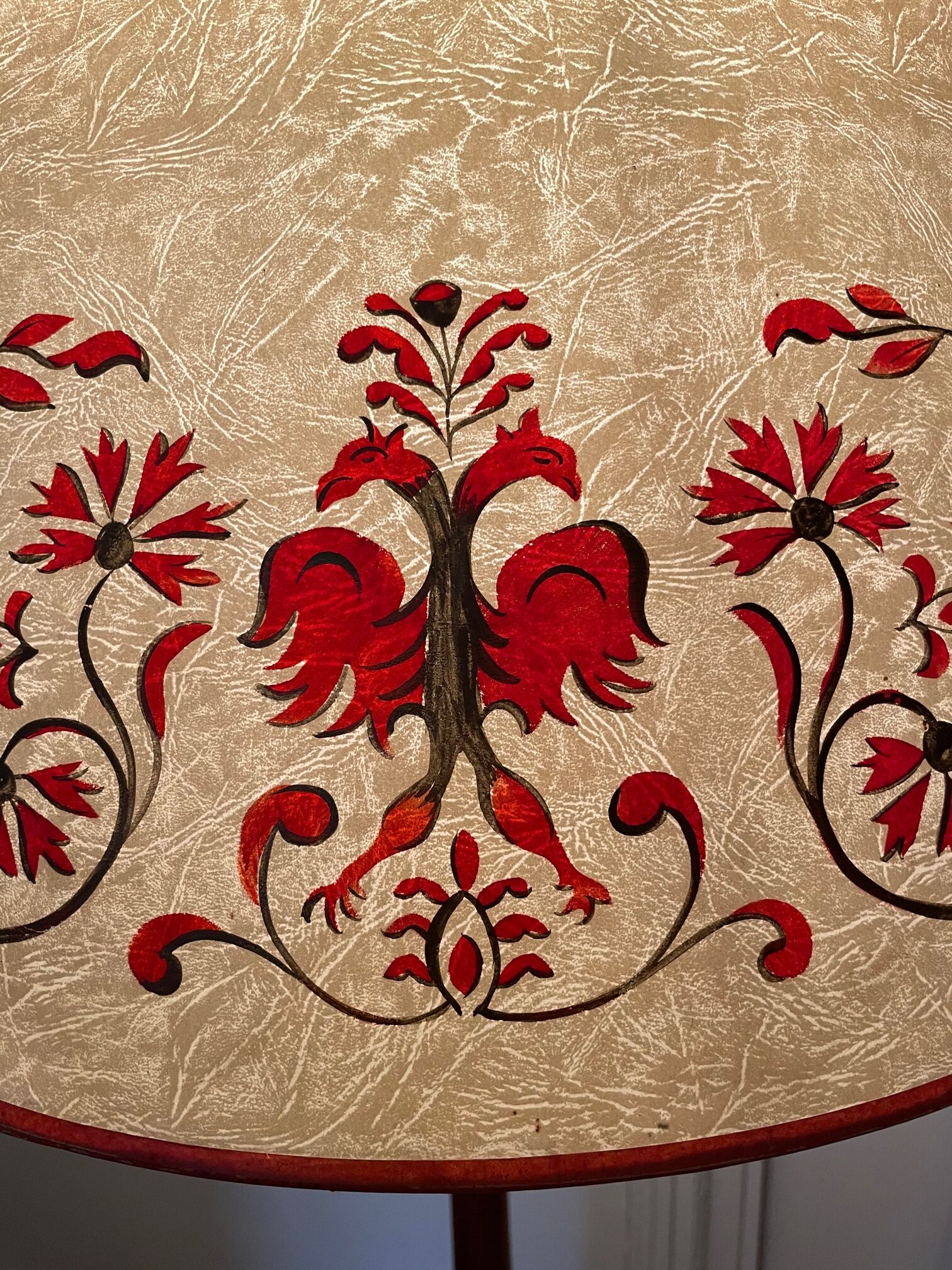 carved wooden floor lamp from the 40s