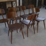 Set of 7 oak and beech plywood chairs