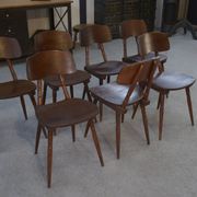 Set of 7 oak and beech plywood chairs