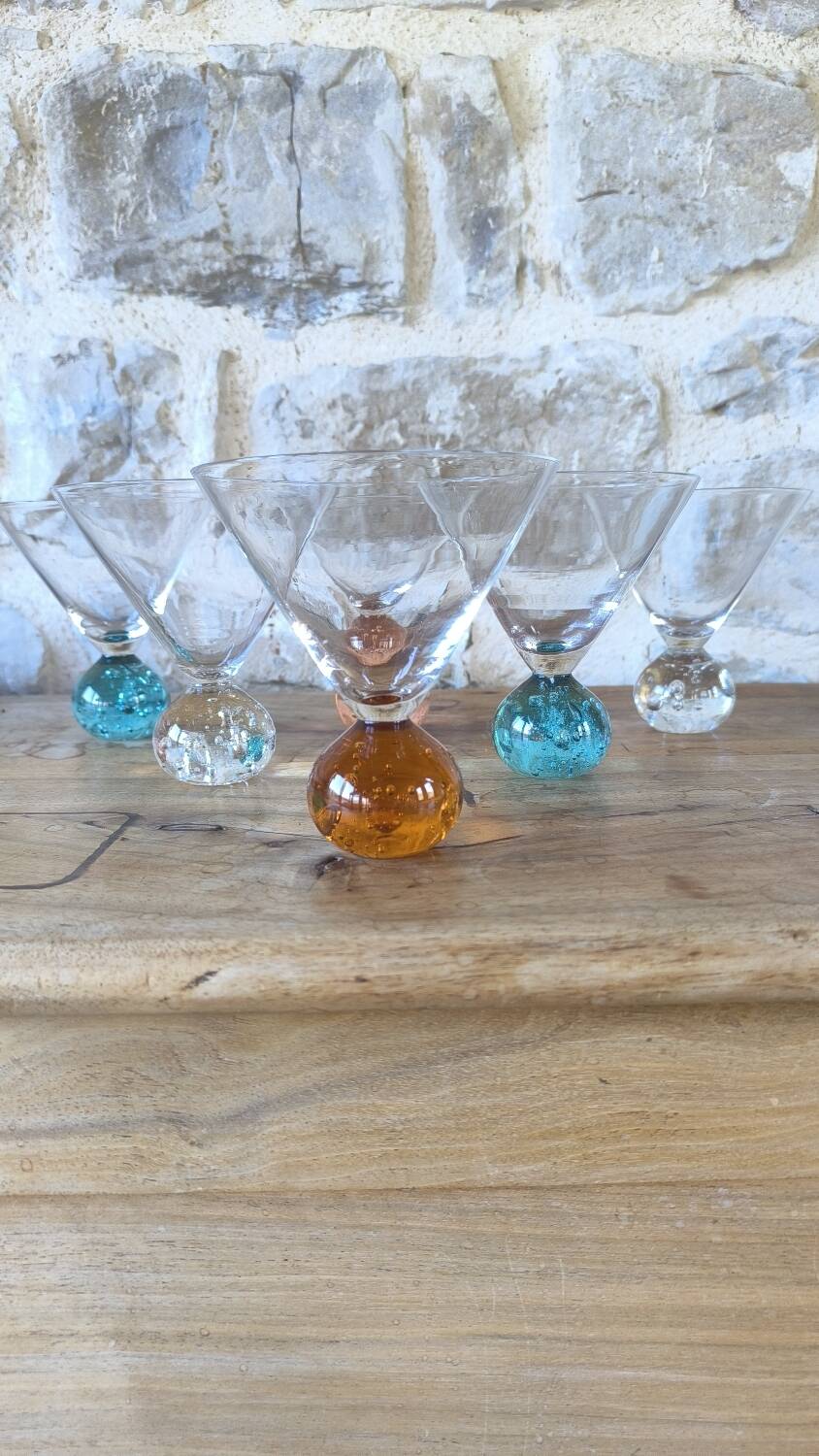 Set of 6 postmodern bubble glass cocktail glasses
