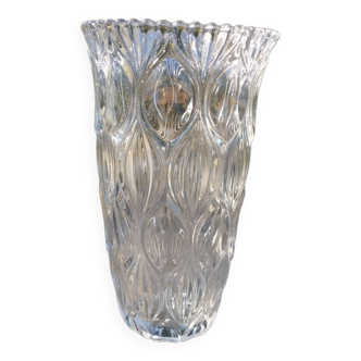 Textured chiseled vase in thick glass, 30 cm ht vintage 1960