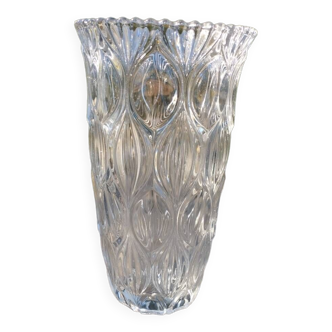 Vase ciselé texturé en verre épais, 30 cm ht vintage 1960