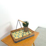 Rattan tray with handle and vintage flowers