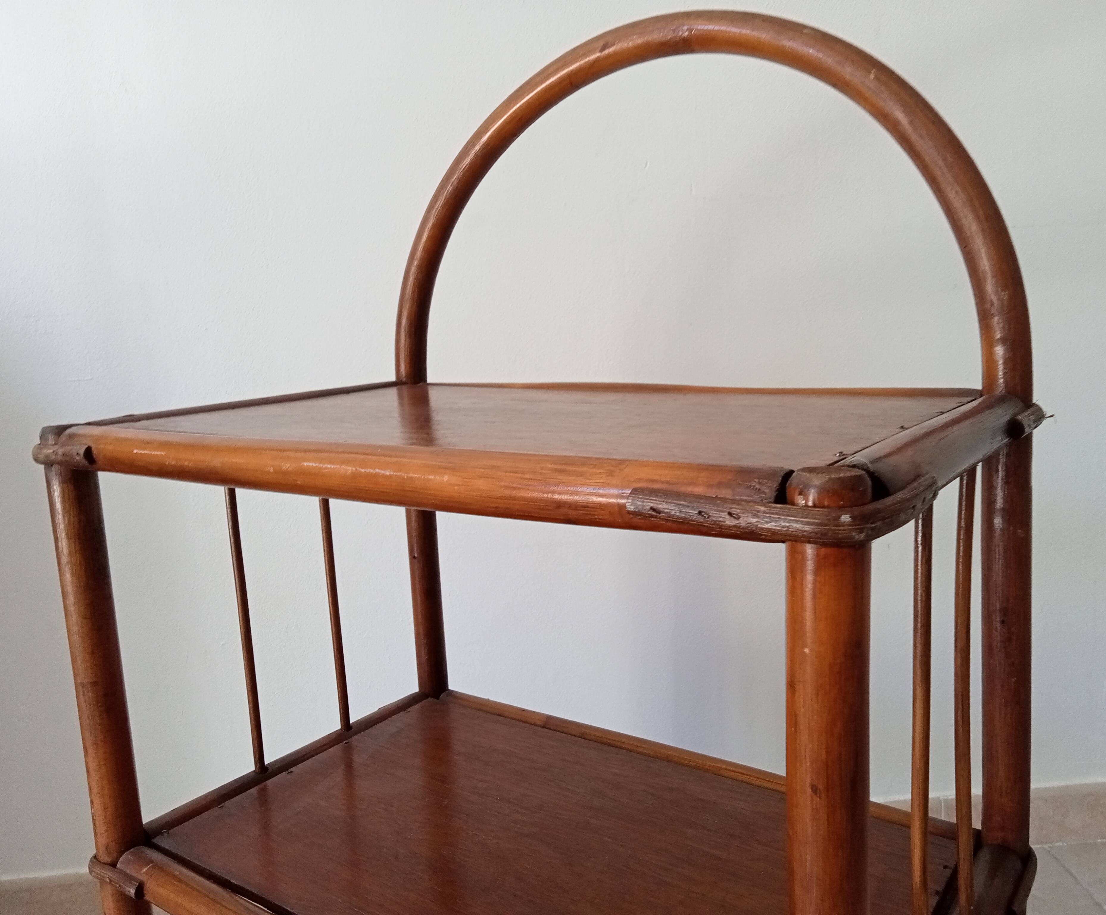 Vintage bamboo and rattan standing shelf