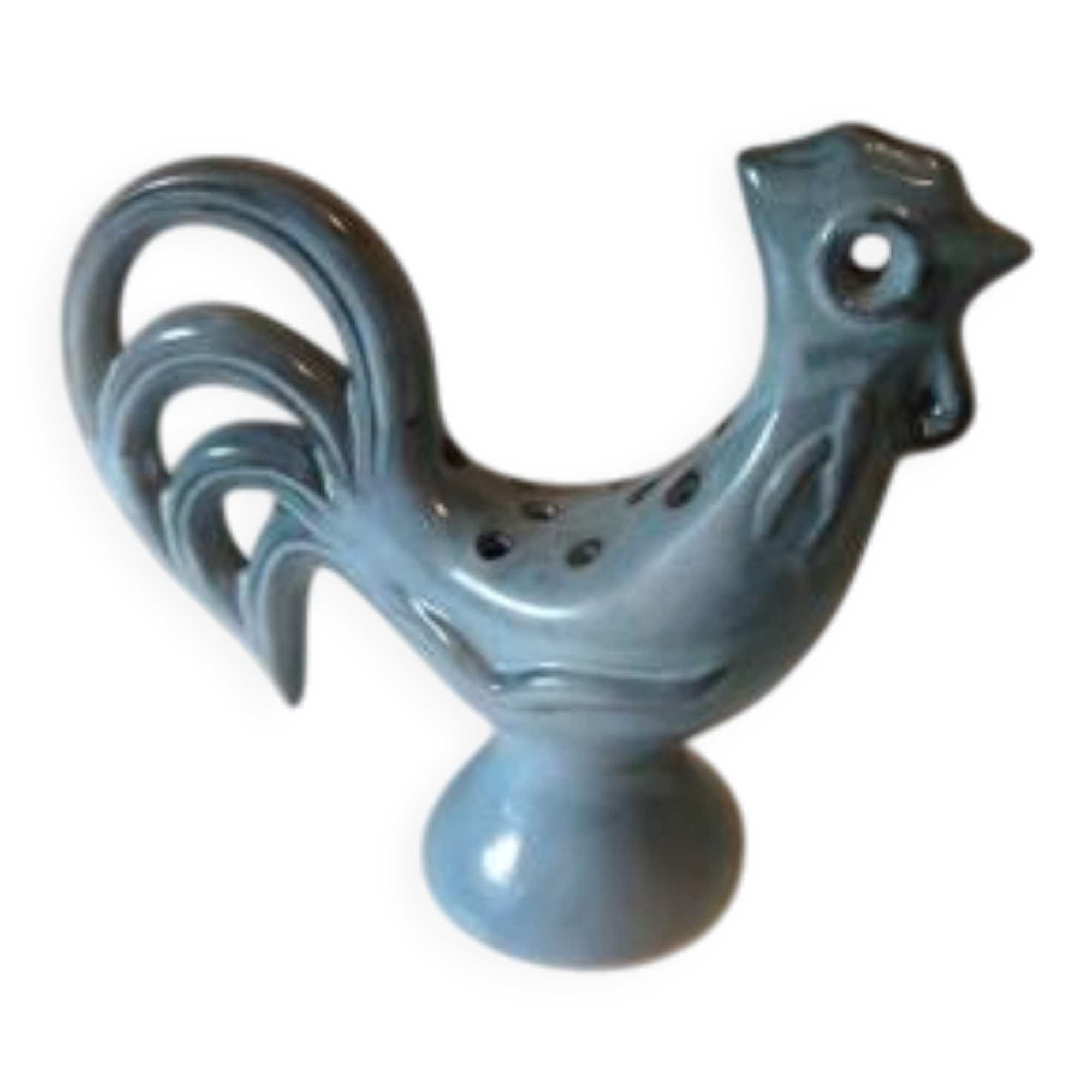 Flower holder in earthenware "rooster" blue shades