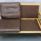 1970s L. Olsen & Søn Oak and Leather 2-Seater Sofa, Denmark
