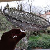 Ancien plateau sur pied en verre