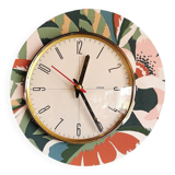 Vintage formica clock round silent wall pendulum "FFR terracotta green"