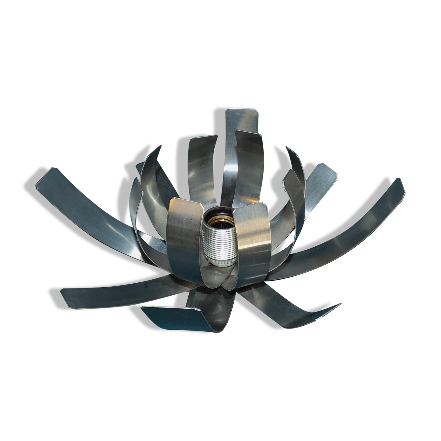 Wall lamp vintage flower stainless steel brushed ed. oxam jacqueline trocmé circa 1970