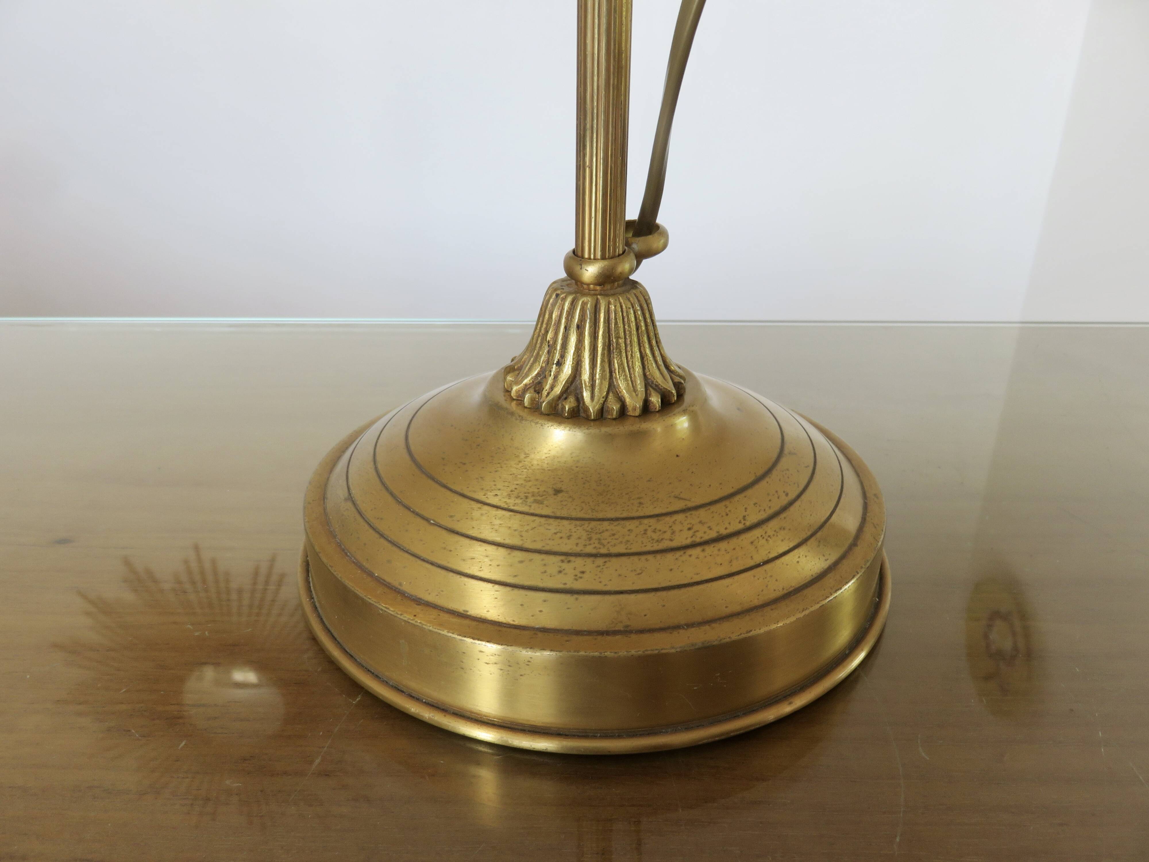 Large art nouveau brass lamp with frosted glass tulip in the shape of a rose