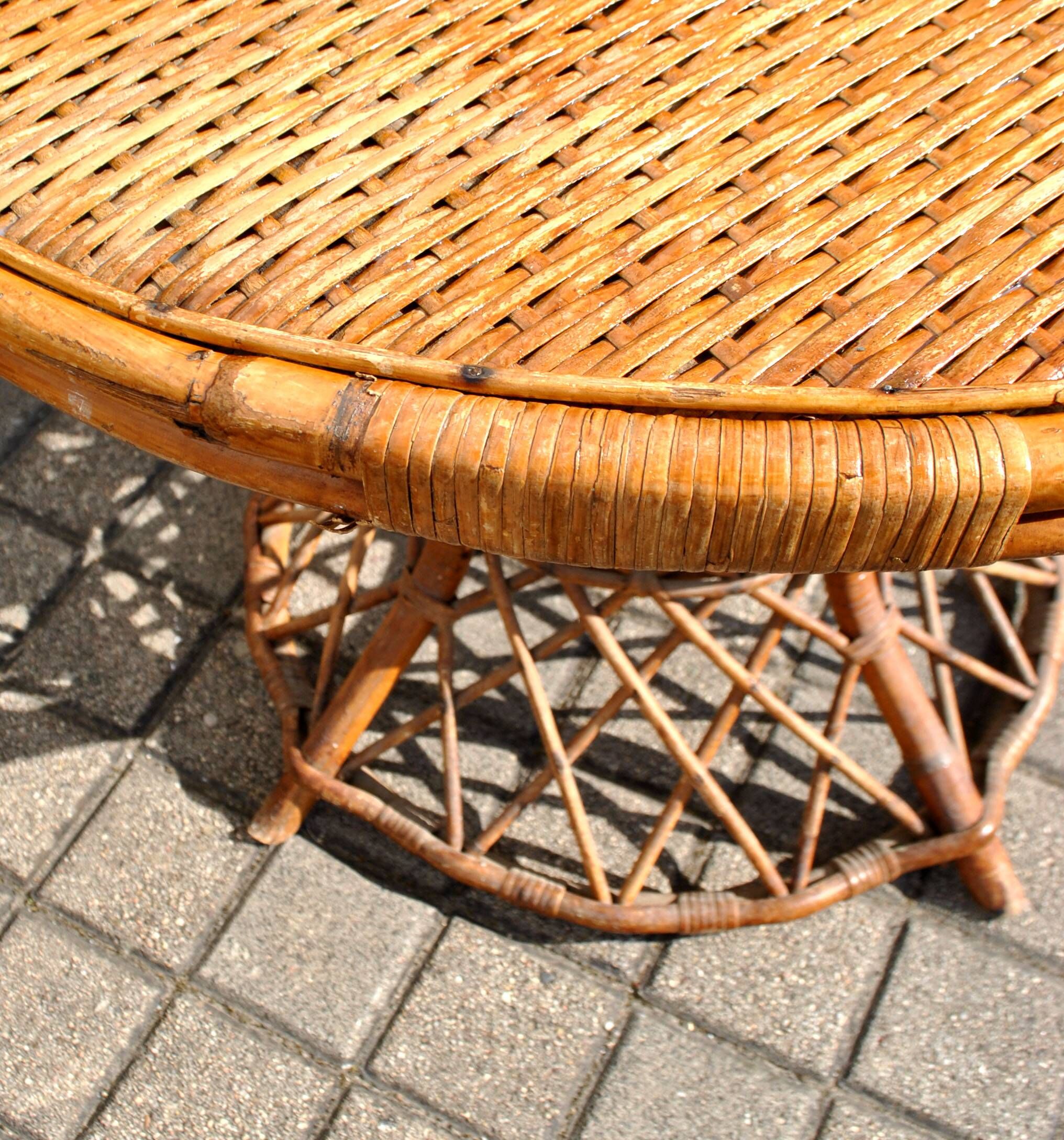 Vintage balcony garden furniture armchairs and table bamboo and rattan 1960