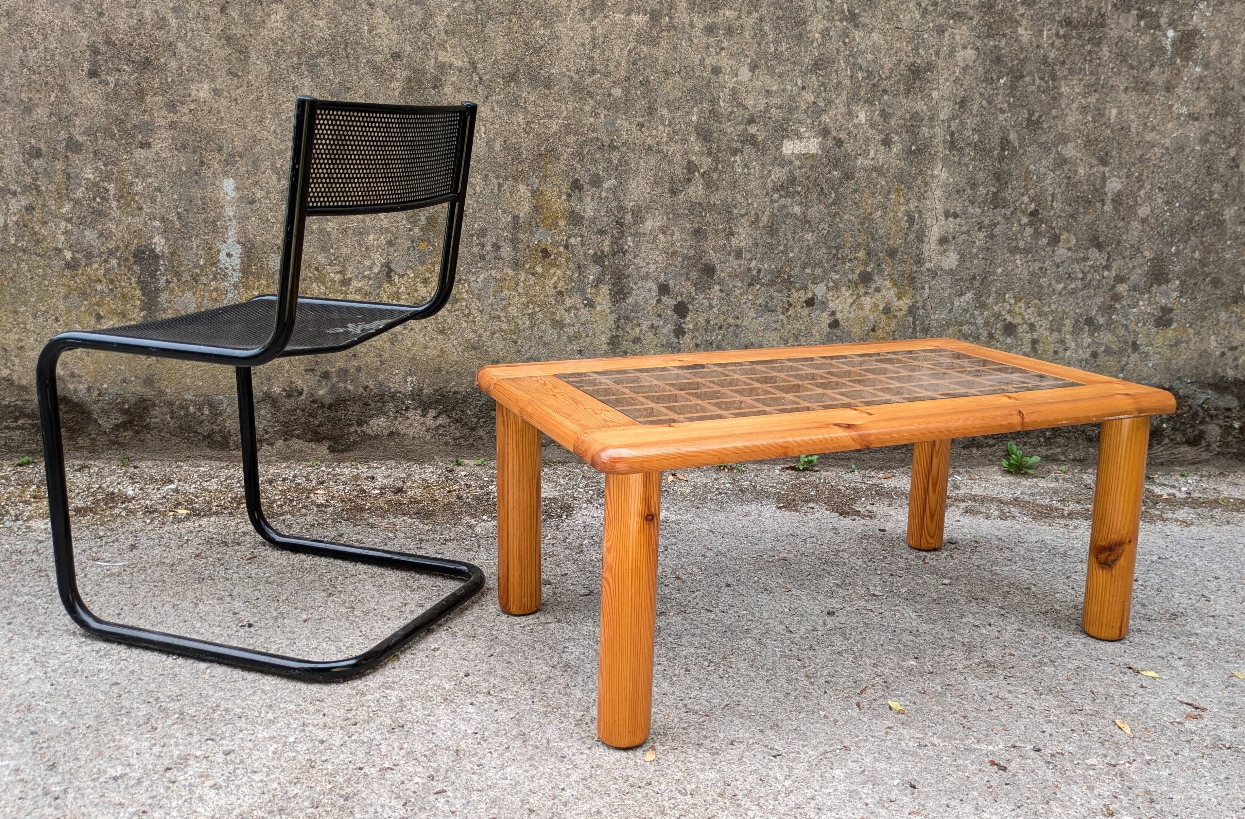 Lattice coffee table in pine and glass, France, 1980