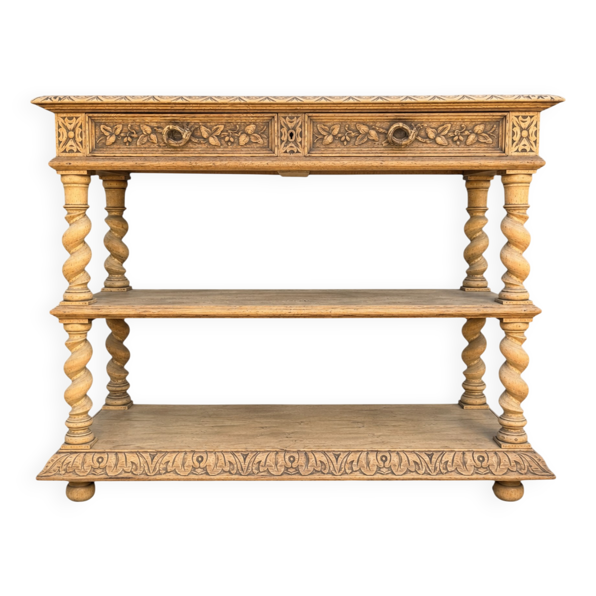 Console chêne brut massif décor végétal sculpté fin XIXe