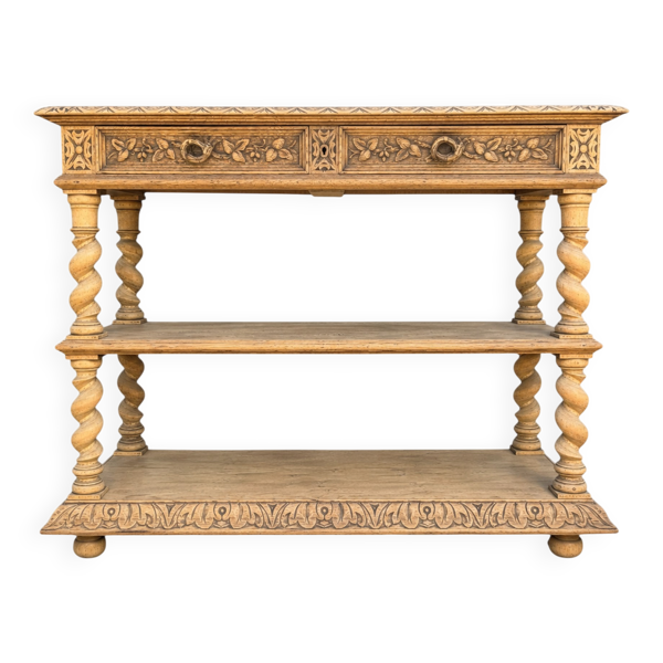 Console chêne brut massif décor végétal sculpté fin XIXe