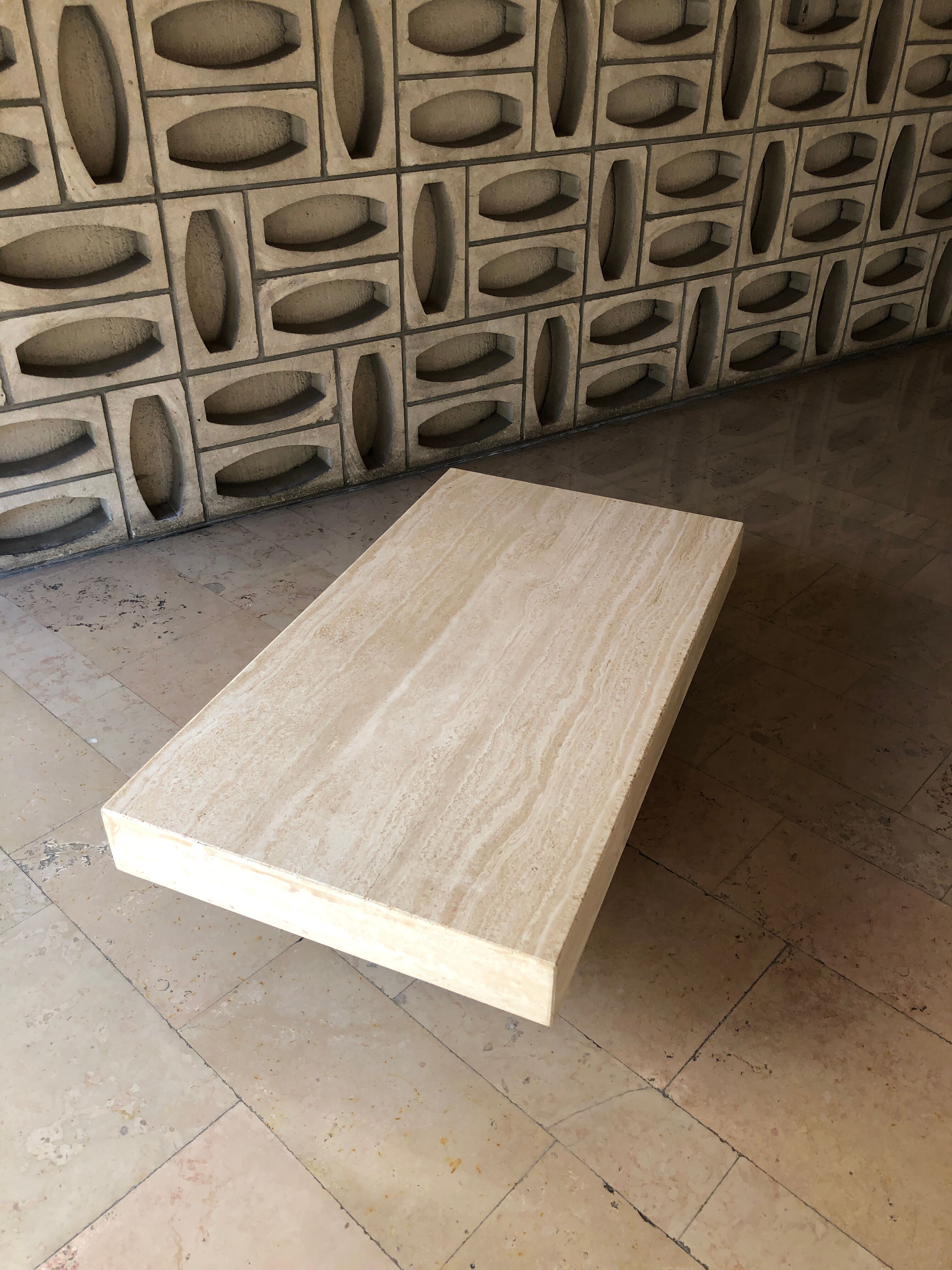 Rectangular travertine coffee table