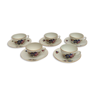 Lot de 5 tasses avec soucoupes en faïence fabrication Français dimension : hauteur -5,5cm- D-8,5cm-