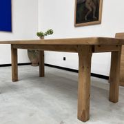 Large farm table from the 60s, in solid oak, with extensions