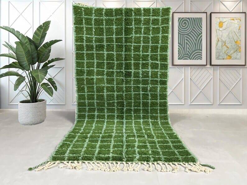 Square green Beni Ouraine Berber rug, size 160 x 240 cm