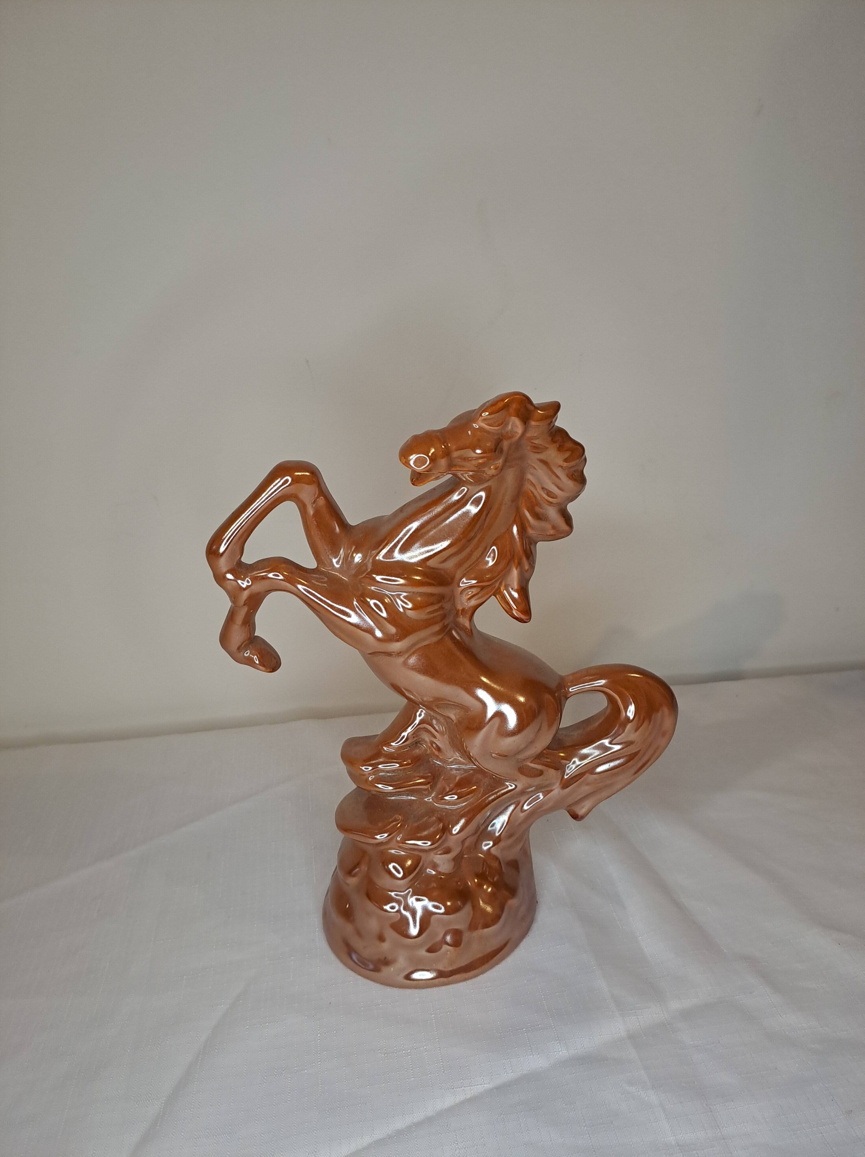 Glazed ceramic rearing horse statuette – vintage piece
