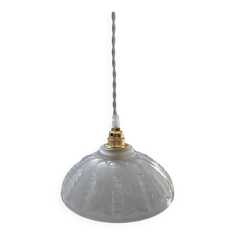 Suspension ancienne coupelle verre pressé opalescente baladeuse art déco