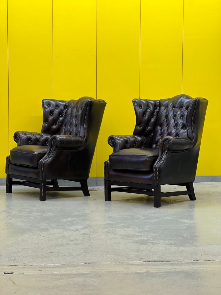 Vintage leather chesterfield wingback armchair (price is for one)