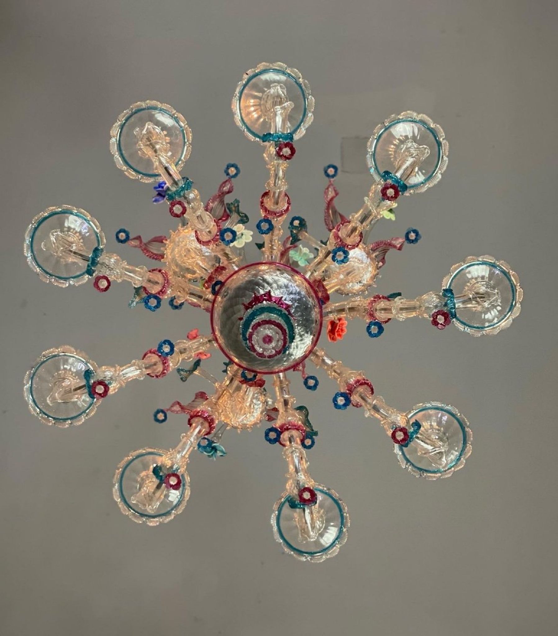 Venetian chandelier Rezzonico in Murano glass, 9 arms of light circa 1920