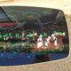 Table basse pieds compas formica verre paysage moulin breton - vintage 1960