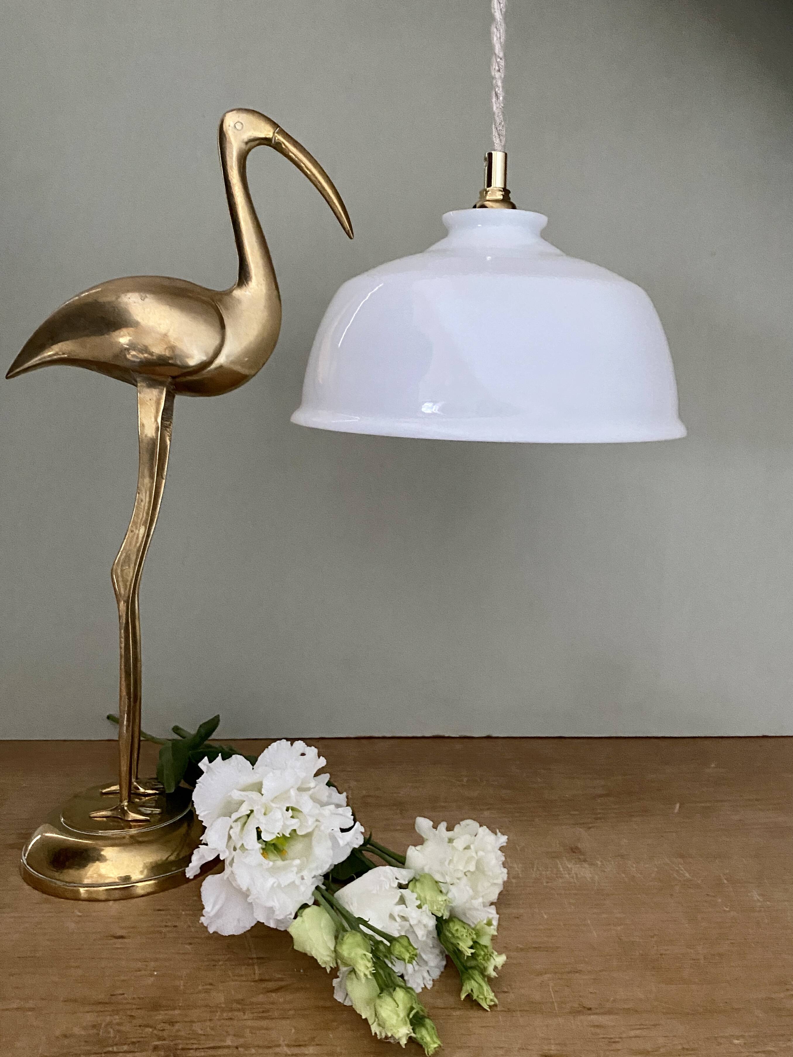 Vintage lampshade pendant light in white opaline