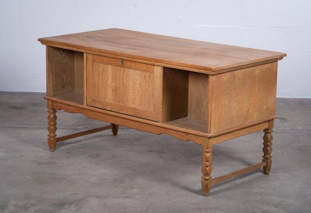 Freestanding Oak Desk attributed to Henning Kjærnulf, Denmark, 1960s