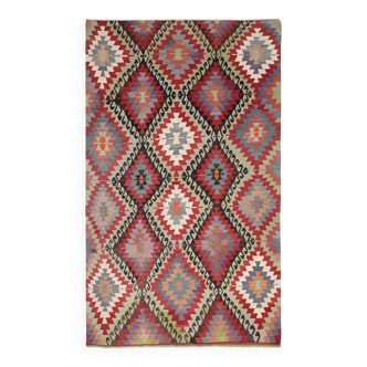 6x10 Green & Red Tribal Vintage Kilim Rug, 199x320Cm