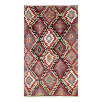 6x10 Green & Red Tribal Vintage Kilim Rug, 199x320Cm