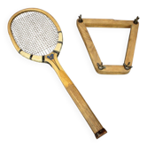 Prieur Paris tennis racket with original wooden press, circa 1930-1950.