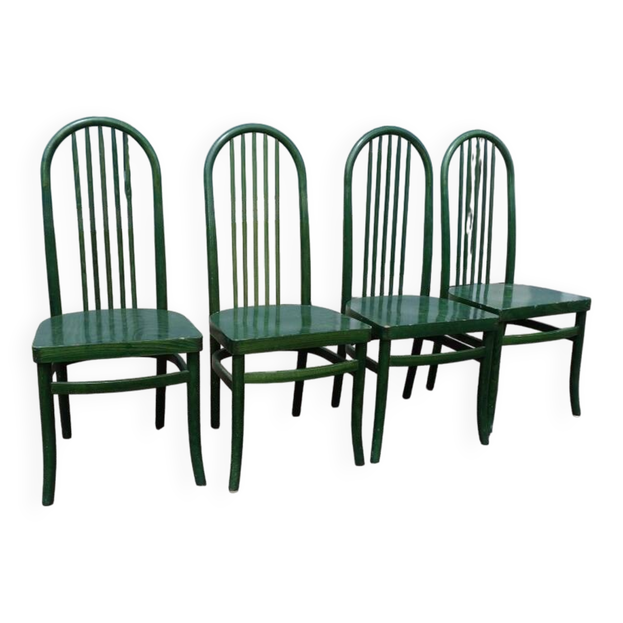 Set of 4 vintage Baumann Eden bistro chairs in green wood