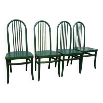 Set of 4 vintage Baumann Eden bistro chairs in green wood