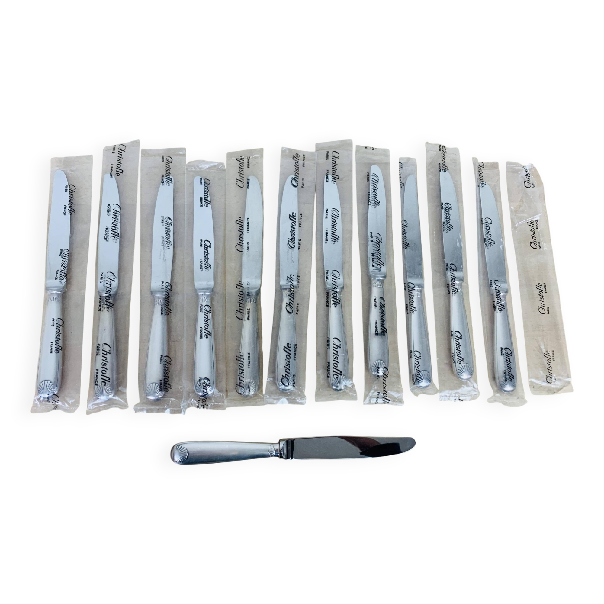 Christofle, 12 Vendôme model dessert knives, silver-plated metal